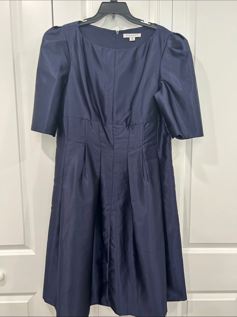Kay Unger Navy Puff-Sleeve Midi Dress - Picture 1 of 1
